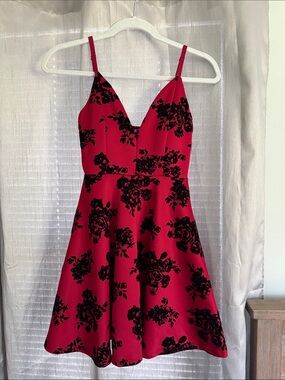 Windsor Red and Black Floral Fit-and-Flare Dress